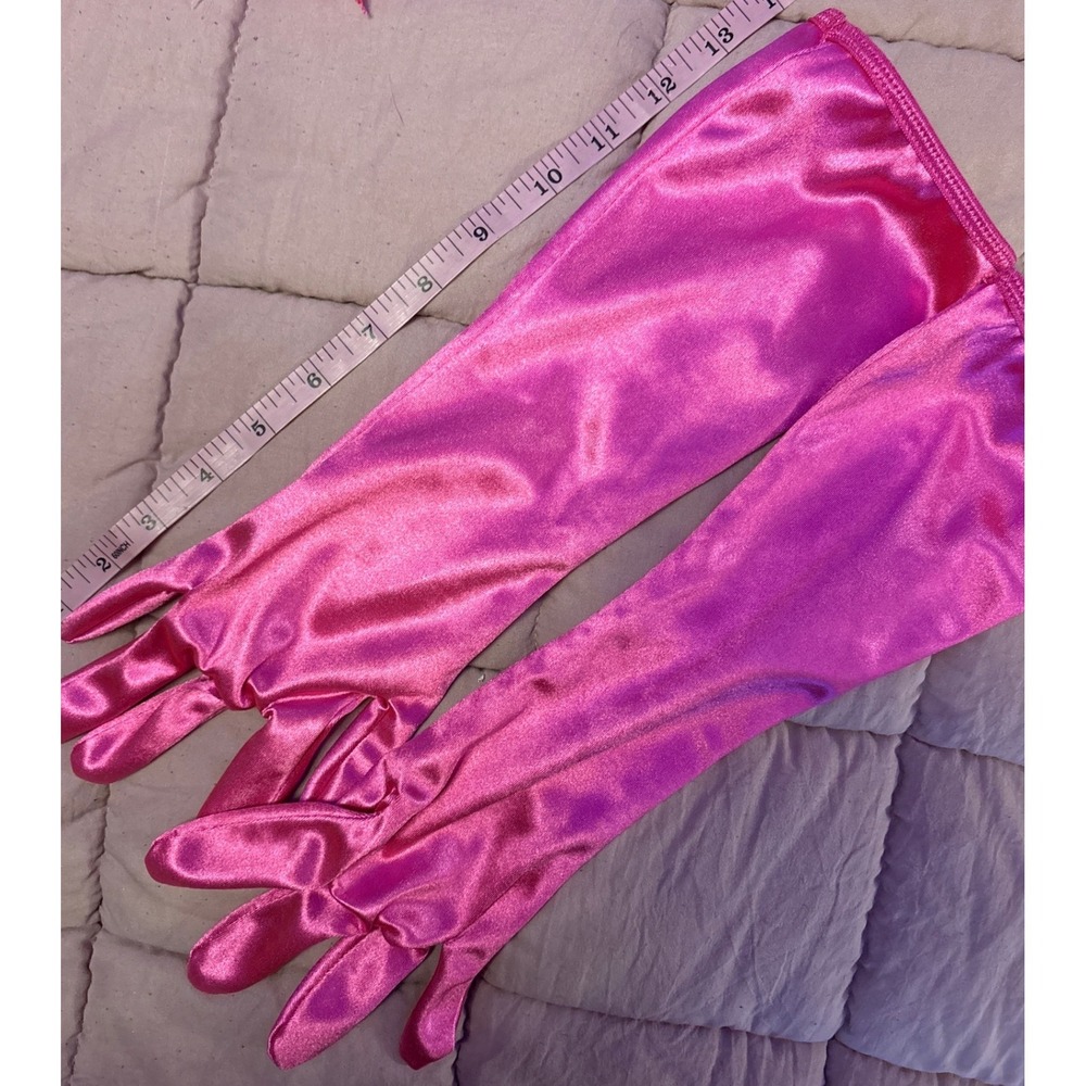 Pink Satin Dancer Lingerie Set Open Cup Bra Garter Skirt Gloves 4pc - Picture 7 of 7